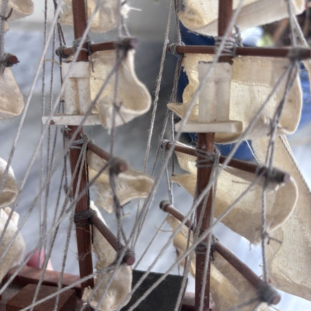 VTG Wooden Tall Ship Model 10" Nautical Sailing Vessel Decor Anchor Sailboat - Picture 11 of 12